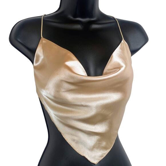 New Small Backless Silky Ivory Triangle Crop Top Blouse Satin‎ Adjustable halter - Picture 2 of 7